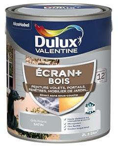 Dulux Valentine Peinture Extérieure Ecran+ Bois - Haute résistance aux intempéries et aux UV, anti-encrassement, couleur longue tenue - Gris Franc 2 L