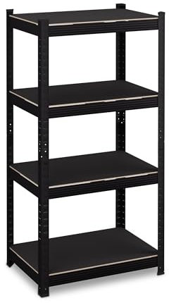 Relaxdays Étagère à Charge Lourde, HLP : 120x60x40 cm, 4 Niveaux, Acier, Meuble de Stockage, Atelier, Garage, Noire, Noir