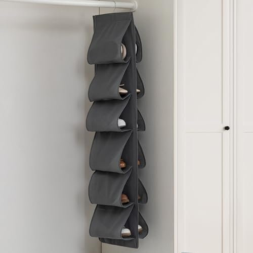 CAIJ Hängeorganizer Schuhregal Schuh Organizer Hängend Schuhaufbewahrung Hängend mit 12 Taschen Hängend Aufbewahrungstasche 117 * 32CM Schuhregal Tür Hängend Ordnungssystem für die Tür (Grau)