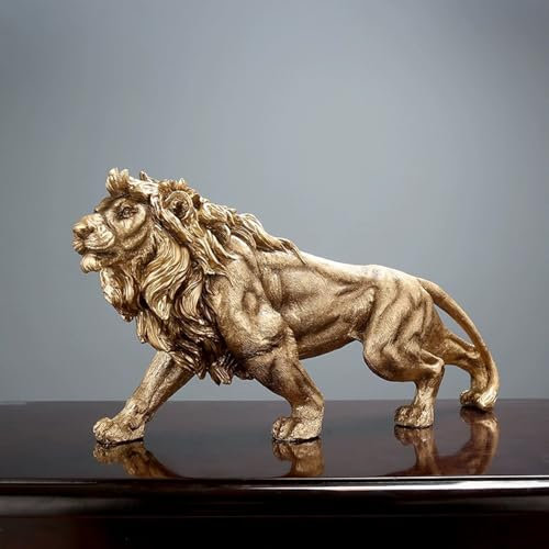 SHZMJL Statua di leone in resina, da collezione, 37 cm, scultura per casa, soggiorno, veranda, scrivania (oro, 37 x 10 x 18 cm)