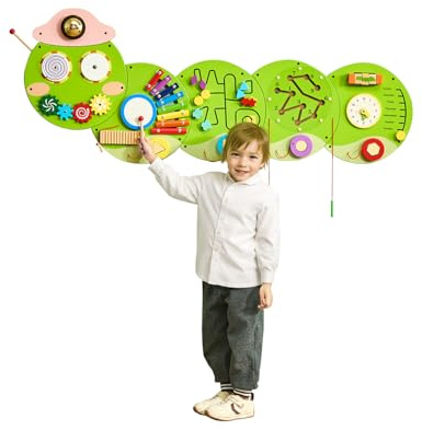 VEVOR Panneaux Muraux d'Activités Chenille, 12 Jeux, Jouet Mural Sensoriel Montessori pour Enfants 3-12 Ans, Centre d'Activités d'apprentissage, Salle de Jeux des Tout-Petits, Crèche, Salle de Classe