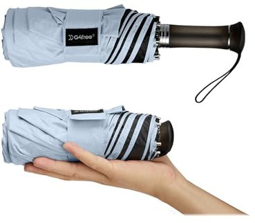 G4Free 46 Inch Mini Lightweight Travel Umbrella, Portable Super Slim Pocket Sun Umbrella, Extendable Built-in Handle, UPF 50+ UV Protection, Compact size for Backpack & Purse(Light Blue)