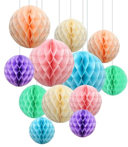 ZOOYOO 12Pcs 6 10 Honeycomb Balls Decorations Hanging Tissue Paper Pom Poms for Birthday Party Wedding Baby Shower Easter Decorations(Pastel Rainbow)