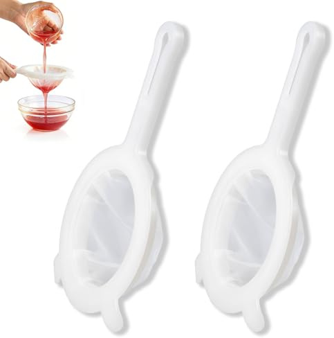 2 Pack 120 Micron Fine Mesh Strainer, Nylon and Plastic Fine Mesh Sieve for Coffee Tea Juice Broth - Reusable Easy Clean, Dishwasher Safe, Small Kitchen Strainers Set