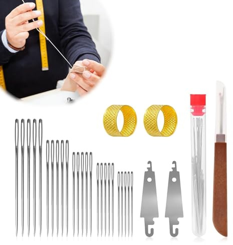 Set de 31 Pièces pour Couture, Enfile Aiguille Couture Main avec 25 Aiguilles en Acier, 2 Enfile Aiguille, 2 Dé à Coudre et 1 Découseur, Enfile-Aiguilles pour Couture pour Loisirs Créatifs