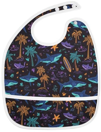 foixnub Baby Bibs for Boys Girls Navy Shark Palm Tree Newborn Drooling Bibs for Feeding Teething Soft Adjustable 2pack