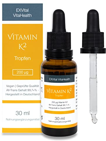 Vitamin K2 MK-7 von EXVital -200µg pro Tagesdosis - All-Trans (99,7+%) - 1020 Tropfen (30ml) - Vegan - Hochdosiert & Made in Germany