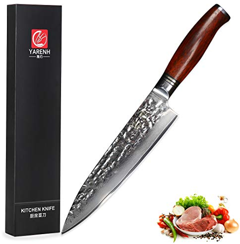 YARENH Coltello Cucina Professionali 20cm - Giapponese forgiati Damasco Acciaio da 73 Strati - Coltelli da Cucina Giapponesi Professionali - Coltello da Chef - Coltelli da Verdur Multiuso