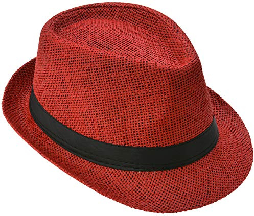 Miobo Strohhut, Fedora für Herren, Damen, Kinder, Trilby-Design, Sonnenschutz 60-Strohhut-Rot