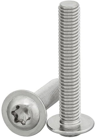 Tornillo de cabeza curvada con brida y hexagonal hueca/Torx (ISR, TX) según la norma: ISO 7380-2 Lote de 10 tornillos de cabeza plana con brida de acero inoxidable A2 V2A, rosca completa, M8 x 35 mm