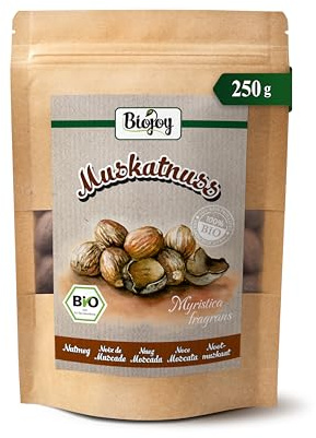 Biojoy Nuez Moscada entera Ecologica (250 g), aprox. 46 piezas, naturales y sin aditivos (Myristica fragrans)