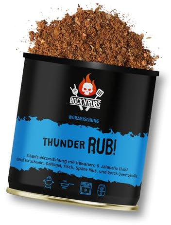 ROCK'N'RUBS - Thunder Rub | Scharfe Würzmischung mit Habanero & Jalapeño Chilis | Gewürzdose, 140 g