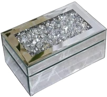 Eye on Elegance EagleWiz Silver Crush Jewel Diamante Mirrored Glass Crystal Jewellery box Storage Chest Jewelry Women Trinket Drawers Organiser Boxes Makeup Container Dresser, Silver,black (EGWZ200)