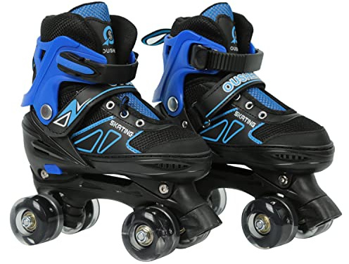 XUANYU Patins à roulettes, Rollers Quad Classiques, Roller Skates pour Filles et Garçon, sans Roues Lumineuse, Confortables et Respirants Patin a Roulette pour Débutants, Bleu-Noir M (32 à 37)