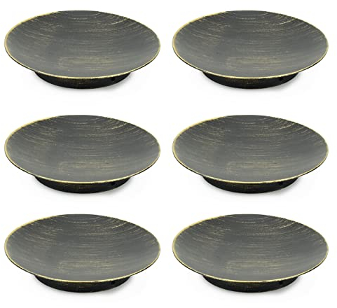HUOGEE Kerzenplatte Kerzentablett Dekorativen Kerzenständer 6 Stück Stumpenkerzen Kerzenständer 11cm Schwarz und Gold Kerzenhalter für LED und Wachskerzen Halloween Hochzeit Wohnzimmer