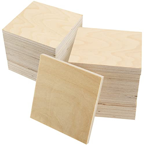 SINJEUN Lot de 30 Pièces Contreplaqué 6 mm, Plaque Bois Naturel Carré 10,2 x 10,2 cm, Planche Bois pour Pyrogravure, Gravure, projet de bricolage, Maquette