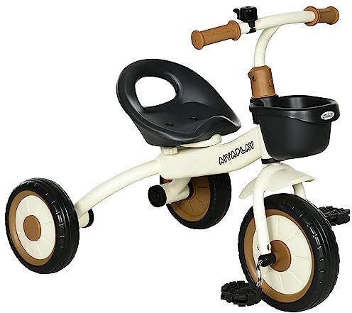 AIYAPLAY Tricycle Enfants avec Sonnette et Panier - Selle réglable avec Dossier - pour Enfant de 2 à 5 Ans Blanc