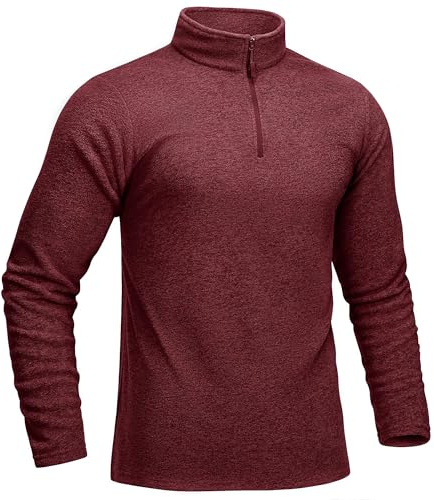 KEFITEVD Men's 1/4 Zip Pullover Fleece Sweatshirt Winter Thermal Top Half Zip Microfleece Work Jumper,Wine Red,L