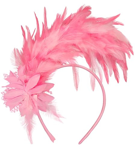 MWOOT Bandeau Plumes, Années 1920 Fascinateur Plumes pour Femmes, Vintage Serre Tete Rose, Fleur Artificielle Accessoires Cheveux pour Cocktail Mariage Goûter Décoration