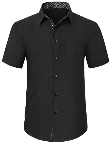 Enlision Chemise Homme Manches Courtes Chemises Habillée Formelle Chemises Regular Fit Casual Chemise Business Boutonnée Shirt Noir L
