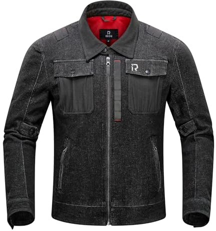 BORLENI Blouson Moto Homme Veste de Moto en Jean cCoupe-vent avec Protections CE Amovible Printemps Automne Noir L