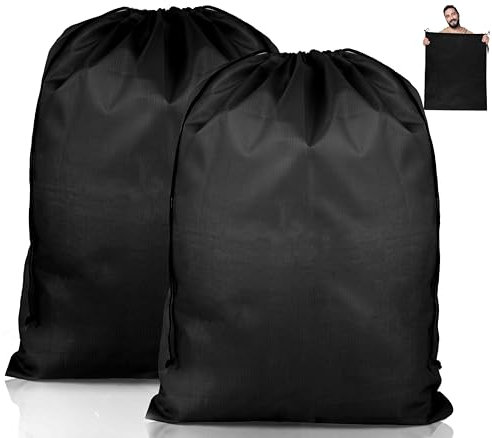 Lot de 2 grands sacs à linge de voyage imperméables, pliables avec cordon de serrage pour voyage, chambre à coucher, buanderie, dortoir (60 x 80 cm, noir)