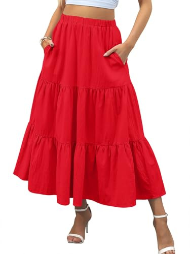 Zeagoo Women's Skirts Maxi Skirt Summer High Waist A Line Skirt with Pocket | Elegant Long Skirts, Basic Solid Skirts, Casual Swing Pleated Skirt, Soft Floral Skirt, Versatile Holiday Skirts XS-XXL