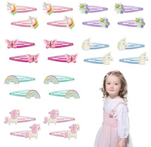 VARKAGE 24 Stück Einhorn Haarspangen Mädchen Glitzer, Cartoon Clips Kinder für Mädchen, Baby Geschenke