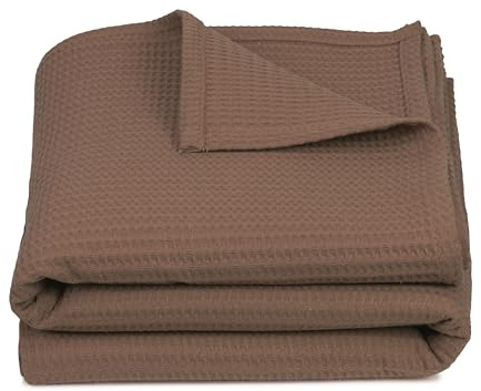 ZOLLNER Kuscheldecke in 150x200 cm - 100% Baumwolle - Zeitloses Waffelmuster - knitterarme und atmungsaktive Couchdecke in braun - waschbar bis 60°C – Hotelwäschequalität - Oeko Tex® Zertifiziert