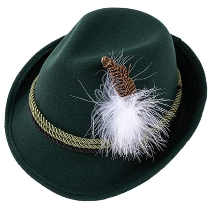 Cowboy-hatt för vuxna, traditionell hatt med fjäder, huvudbonad för karnevaldräkter, västernhatt karneval, karnevalshatt, jägarhatt för oktoberfest, bayersk kostymhatt med fjäder för Oktoberfest