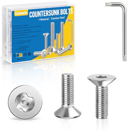 Caianwin 20 viti a testa svasata M4, M4 x 10 mm, viti a testa svasata Torx, in acciaio inox con chiave Torx, viti a testa svasata 304, norma ISO 14581/DIN 965, per macchinari, dispositivi e mobili