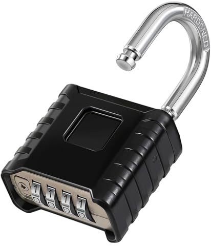 ZHEGE Großes Schwer Zahlenschloss, 4-Stellig Schloss mit Zahlencode, Spindschloss, Ein-Knopf-Entriegelung, Vorhängeschloss Wetterfest für Garten, Zaun, Schuppen, Hof, Garagen, Tore (1 Stück, Schwarz)