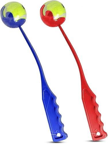 Dog Ball Launcher, Tennis Ball Thrower with Ergonomic Handle, Blue and Red, Pet Exercise and Training Toy, Long Distance Fetch Stick.1 pc random colour.