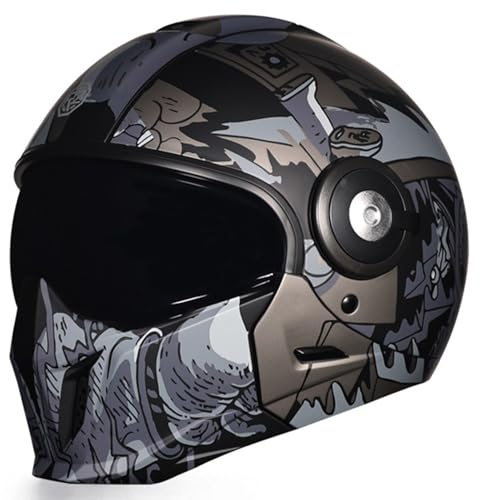 Caschi Integrale Moto Retrò Approvato DOTECE Casco Integrali per Scooter per Uomini Adulti Donne Caschi Racing Motocross Con Visiera Caschi Moto Jet E Demi-Jet E,L=59~60CM