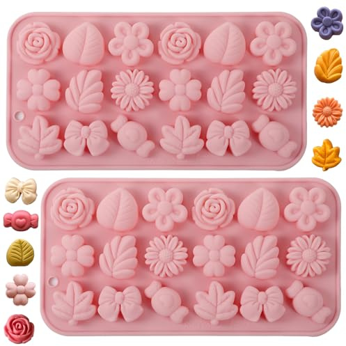 Funngy Moules en Silicone,2 PCS Moules en Silicone Multi-Usages pour Bougies Fleurs 3D Chocolat en Tablette Fondant et Décoration de Gâteaux Cupcakes Bonbons Outils de Pâtisserie DIY