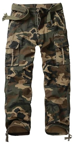 VATINNT Men's Cargo Trousers Multi Pockets Combat Camo Trousers | Cotton Relaxed Fit Work Pants for Outdoor, Hiking, Casual