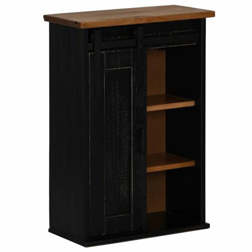 XHNIFBN Armadio pensile nero in pino massiccio 49 x 22,5 x 70 cm con porta scorrevole Design moderno salvaspazio per cucina, bagno, corridoio, soggiorno