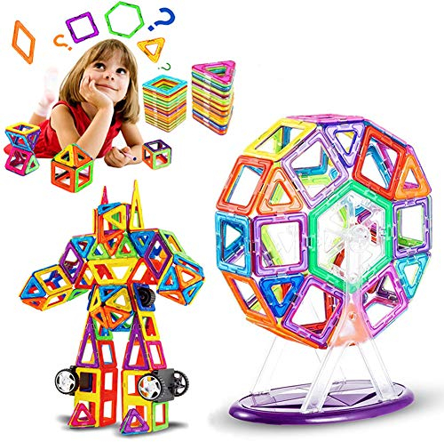 LIVEHITOP 109 PCS Magnetische Bauklötze Set, Magnet Bausteine Konstruktion Blöcke DIY 3D Pädagogische Spielzeug Geburtstag Kindertag Geschenk Kindertag für Kinder mit Riesenrad Auto Räder