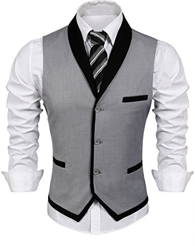 COOFANDY Mens V-Neck Sleeveless Slim Fit Vest,Jacket Business Suit Dress Vest, Grey, Large(Chest: 45.3'')