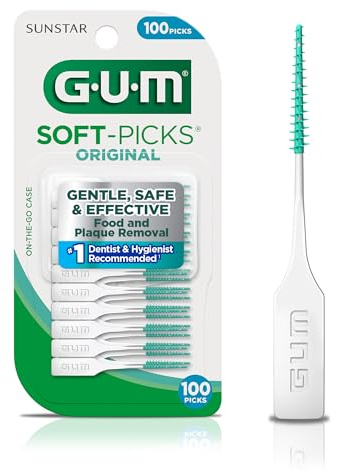 GUM Soft-Picks Original, Easy to Use Dental Picks for Teeth Cleaning and Gum Health, Disposable Interdental Brushes with Convenient Carry Case, Dentist Recommended Dental Picks, 100 Count