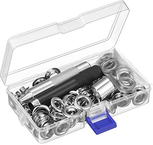 Grommet Tool Kit, Grommet Setting Tool and 100 Sets Grommets Eyelets with Storage Box (1/2 Inch Inside Diameter)