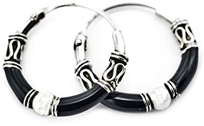 WINDALF Vintage Viking Creolen ASGARD Ø 1.5 cm Schwarz mit Kugel Boho Gothik Ohrringe Antik 925 Sterlingsilber