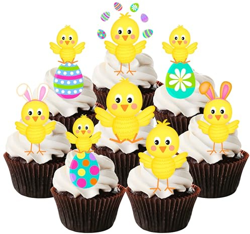 Lot de 12 décorations comestibles pour cupcakes de Pâques en forme de poussins de Pâques, mignonnes décorations de cupcakes de Pâques, décorations d'anniversaire en forme de lapin, décorations de