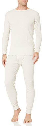 Amazon Essentials Men's Slim Fit Thermal Long Johns Underwear Set, Breathable Waffle Knit for Cold Weather Wear, Natural, Large