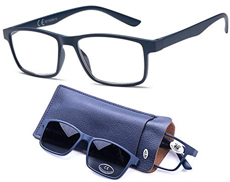 NEW VISION Occhiali da Lettura, Occhiali da Vista con Magnetica Clip Occhiali da Sole, Protezione 100% UVA e UVB, Clip On Occhiali da Lettura per Donna Uomo NV8126 (blu, 1, x)