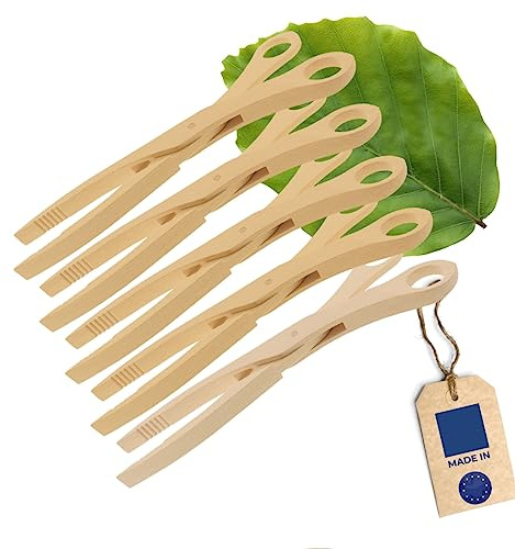 5x HOFMEISTER® Holz-Schere, 28 cm, für Gurken, Antipasti & Salat, fester Griff dank Rillen-Fräsung, hygienische Sauerkraut-Zange, Grillzange, Servier-Pinzette, Buchen-Holz