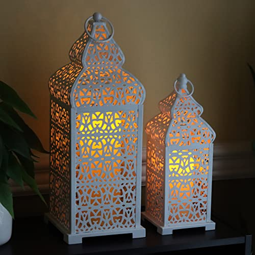VELA LANTERNS Große Tempel Marokkanische Laterne Lampe Dekorative Kerzenhalter für Ramadan-Dekorationen, Hängen, Außenterrasse oder Veranda, Inneneinrichtung, Hochzeiten, Weiß, 2 Stück