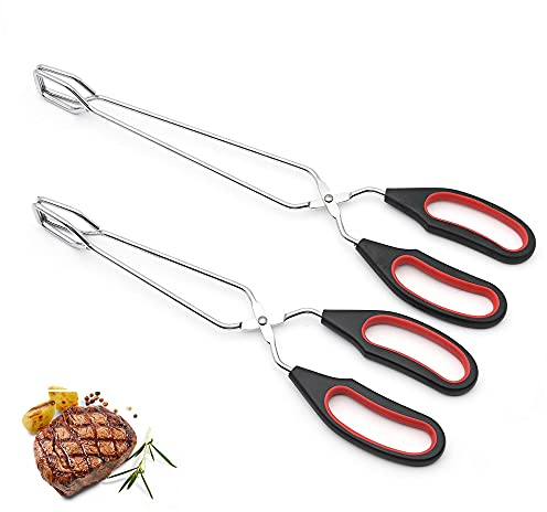 2 Packungen Scheren Zange Kochen Backen Brot Essen Zange Barbecue Grillen Zange für Umdrehen Lebensmitteln Werkzeug, 9/11 Zoll Scheren Zange rutschfest Hitzebeständig Clipkopf Zange zum Kochen