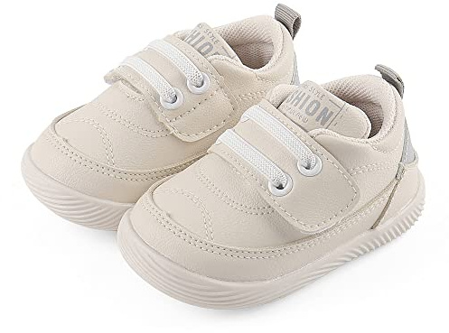 LACOFIA Zapatos Primeros Pasos Infantil Zapatillas de Deporte con Suela de Goma Antideslizante para Bebé Niños Blanco/Gris 20(CN 18)