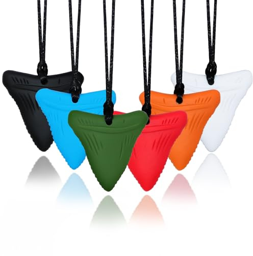 Sensory Chew Necklaces for Kids, Shark Tooth Silicone Chewy Necklace 6 Pack for Autism/ADHD/SPD, Autism Sensory Toys Reduce Chewing Fidgeting for Boys Girls Adults Chewer